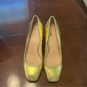 J. Crew Gold 1 1/2 inch Block Heels, Size 8